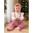 thumbnail image 3 of Cjfdfy Newborn Baby Girl Christmas Fall Clothes Set Christmas Plaid Striped Ruffle Long Sleeve Ribbed Jumpsuit Bow Headband Infant Cute Christmas Fall Winter Outfit 0-18 Months, 3 of 9