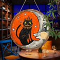 thumbnail image 4 of WHEANG Halloween Retro Cat And Moon Wooden Circular Logo Creative Decorative Board，Halloween Look Wall Art Moon And Wooden Sign, 4 of 5