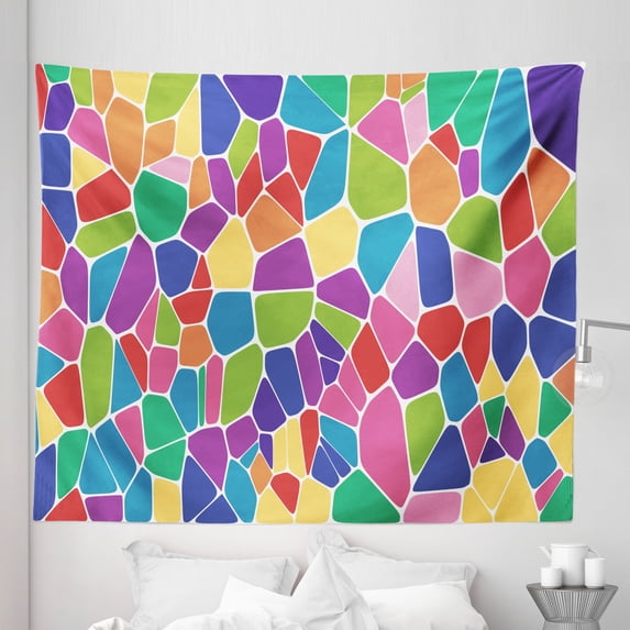 Mosaic Tapestry, Repetitive Irregular Colorful Cells Cheerful Abstract Pattern Rainbow Tones, Fabric Wall Hanging Decor for Bedroom Living Room Dorm, 5 Sizes, Multicolor, by Ambesonne