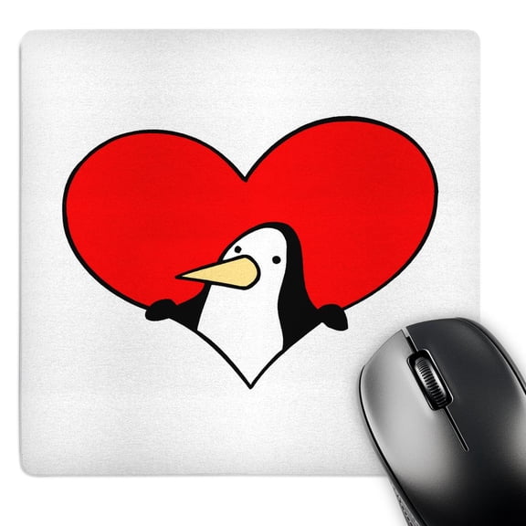 3dRose, penguin peeking out of red heart, MousePad