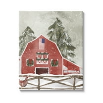 Stupell Industries Americana Barn Holiday Snow Scene Graphic Art Gallery Wrapped Canvas Print Wall Art, Design by Laura Konyndyk