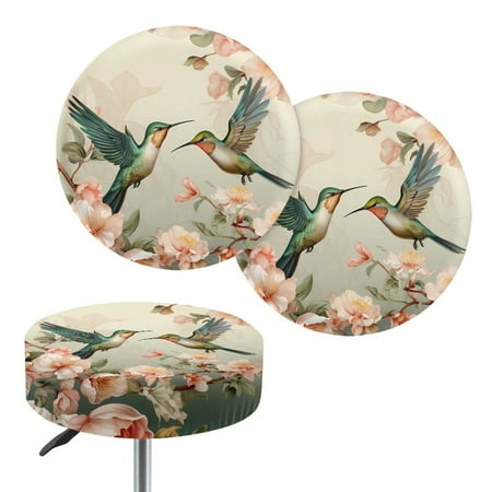 ZUXONGSY Hummingbird Flower Bar Stool Covers Set of 2 Piece 12"-14" Circle Stool Cover Elastic Bar Chair Covers with Elastic Bottom Decorative Cover for Dining Room Size S