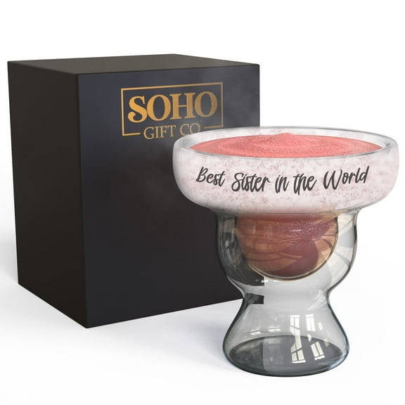 SoHo Margarita Glass Gift for Sister, 12oz Insulated Double Walled Frozen Drinking Stemless Cup (Keeps Drink Iced Cold) Gift for Christmas/Birthday "Best Sister in the World" (Gift Boxed)
