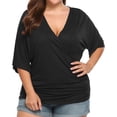 thumbnail image 4 of Fesfesfes Plus Size Tops for Women V-Neck Wrap Short Sleeve Tops Loose Casual Blouse Pleated Hem Summer T-Shirt Tops, 4 of 8