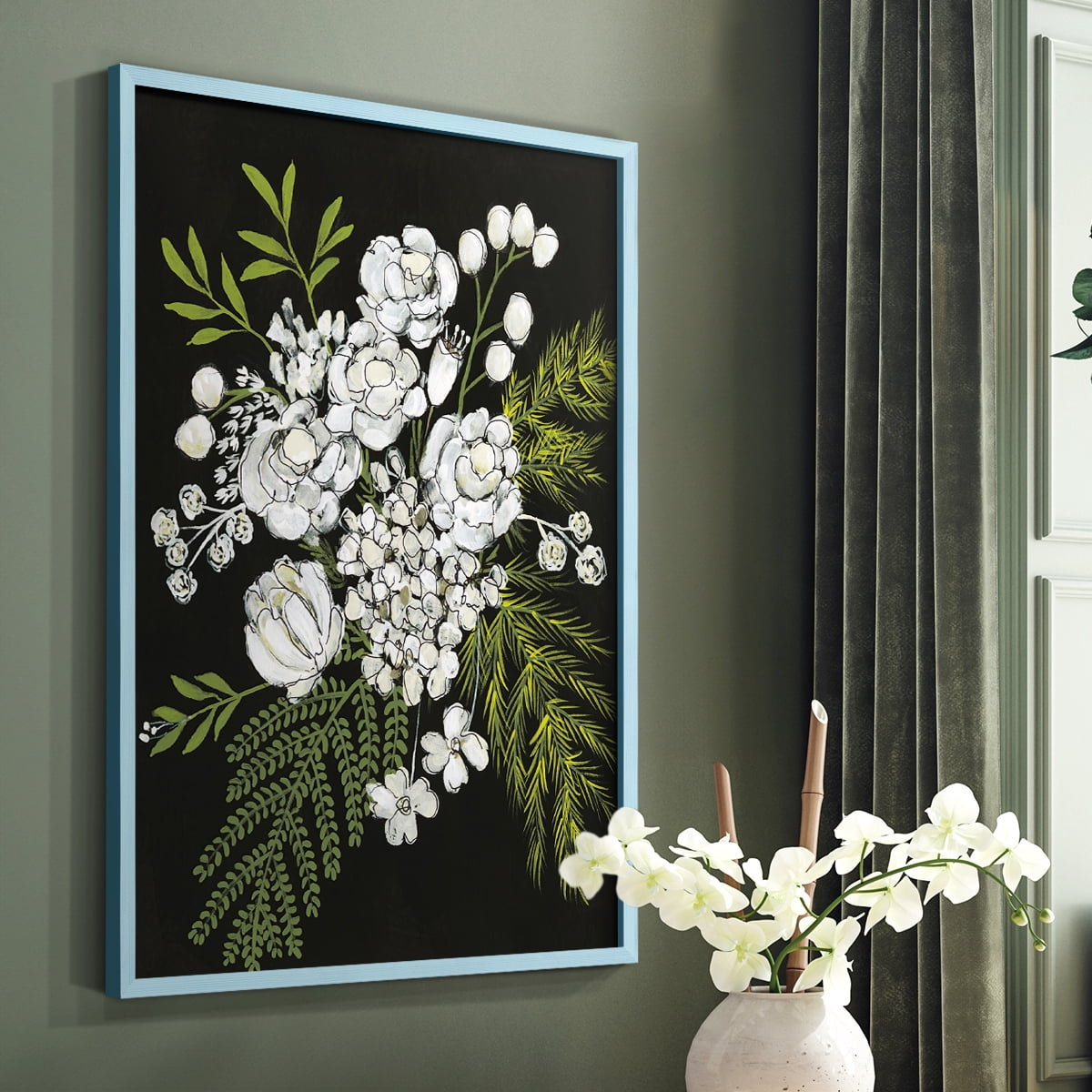 Alabaster Bouquet I Framed Print in Blue Solid Wood Framed Print No Nail Hanging