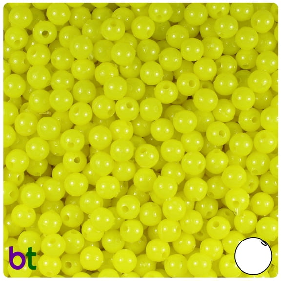 BeadTin Lemon Neon Bright 6mm Round Plastic Beads (500pcs)