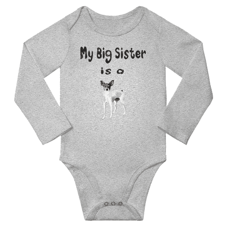 

My Big Sister is a RAT Terrier Dog Cute Baby Long Sleeve Bodysuit Boy Girl (Gray 18-24M)