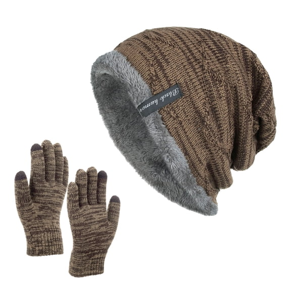 Hat and Gloves for Women Fleece Slouchy Beanie Thermal Mens Beanies Cold Weather Women's Hats & Caps Khaki
