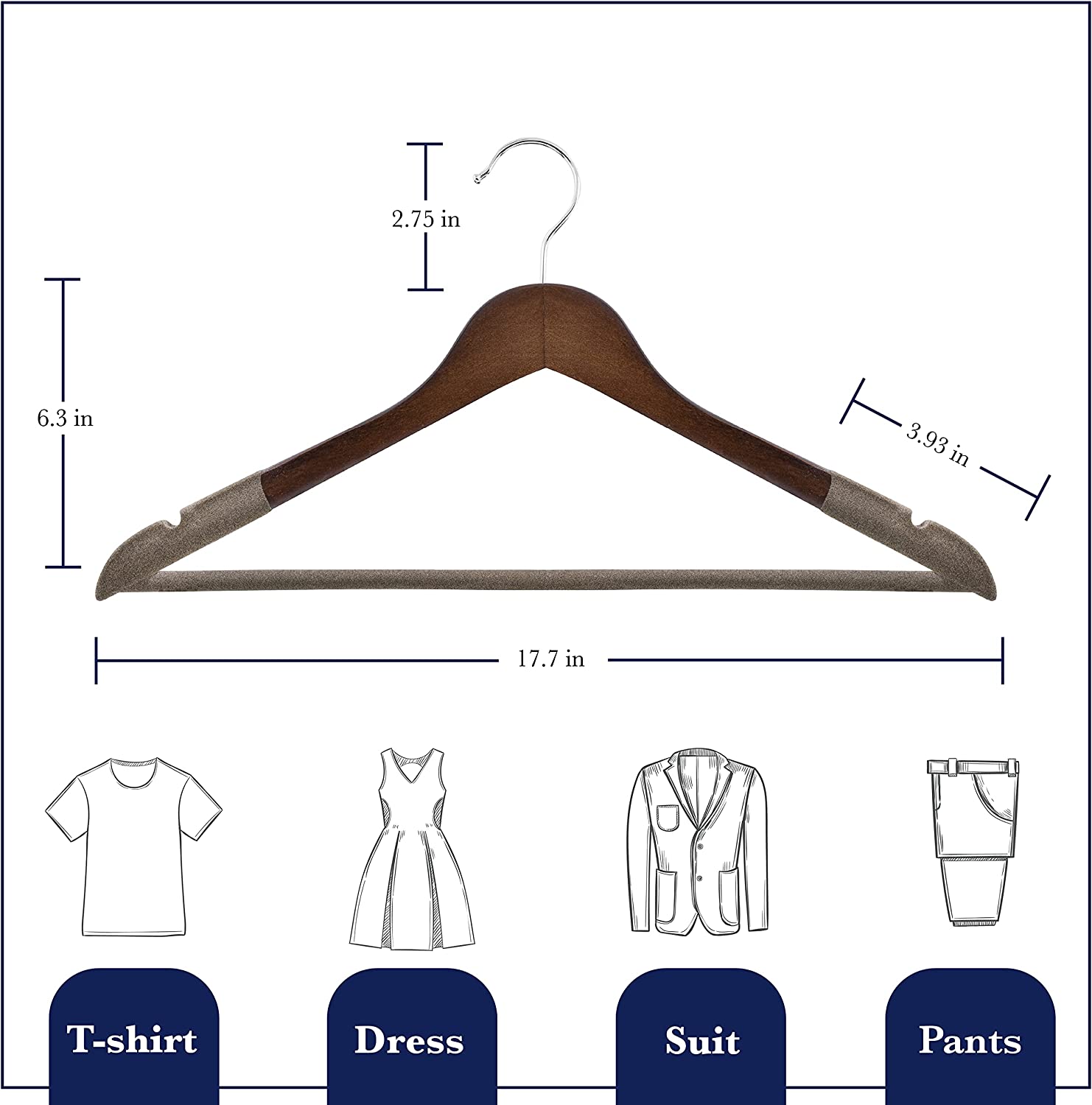 Wooden Hangers - Non Slip Luxury Natural Lotus Wood & Velvet Suit & Pants Hangers - 360 Rotating Hooks