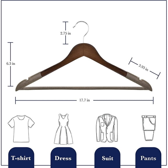 Wood Hanger - Non Slip Hangers for Men & Women - Luxury Wood & Velvet Suit Hangers 20 Pack