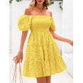 thumbnail image 4 of Vestido Prettygarden para mujer, de verano, mangas abullonadas, con ojales, amarillo, 4 of 8