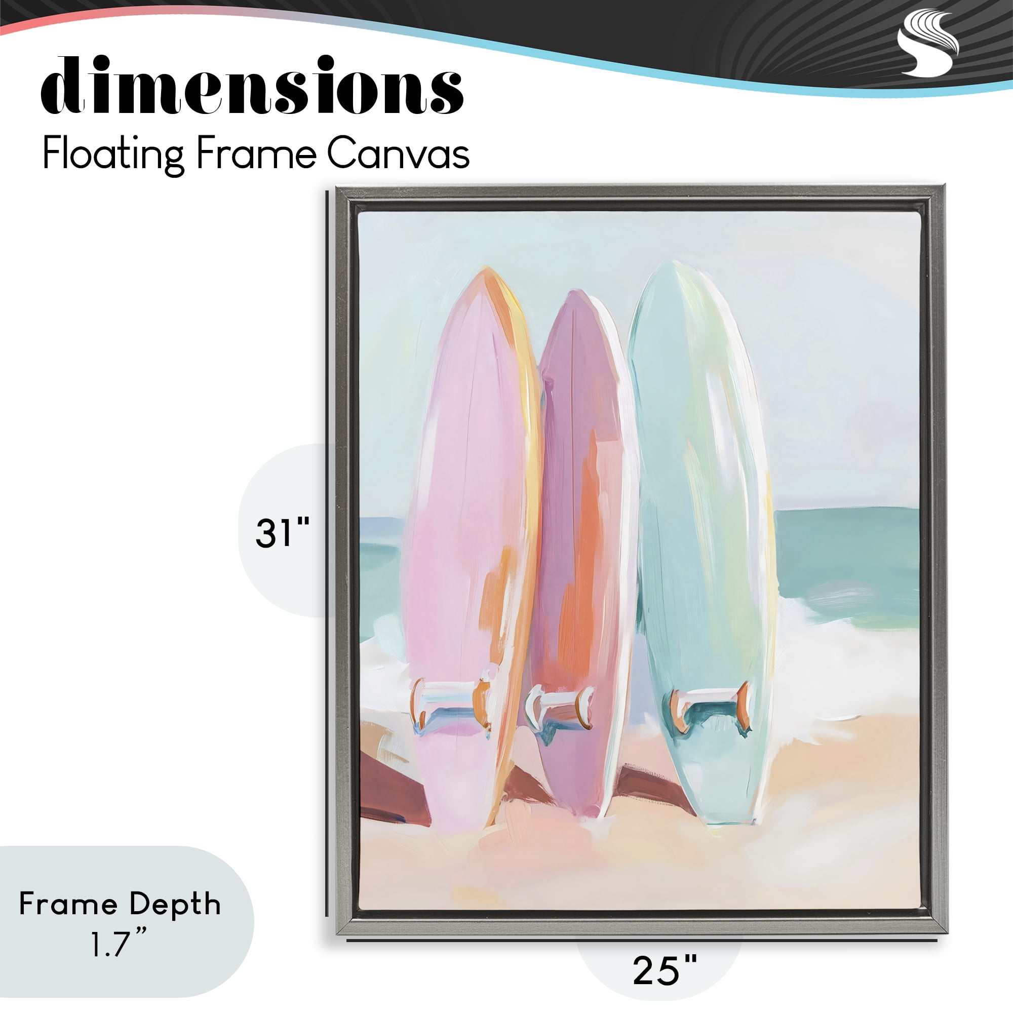 Stupell Industries Pastel Surfboards on Sandy Beach Gray Framed Floater Canvas Wall Art, design by The Prints Vibe