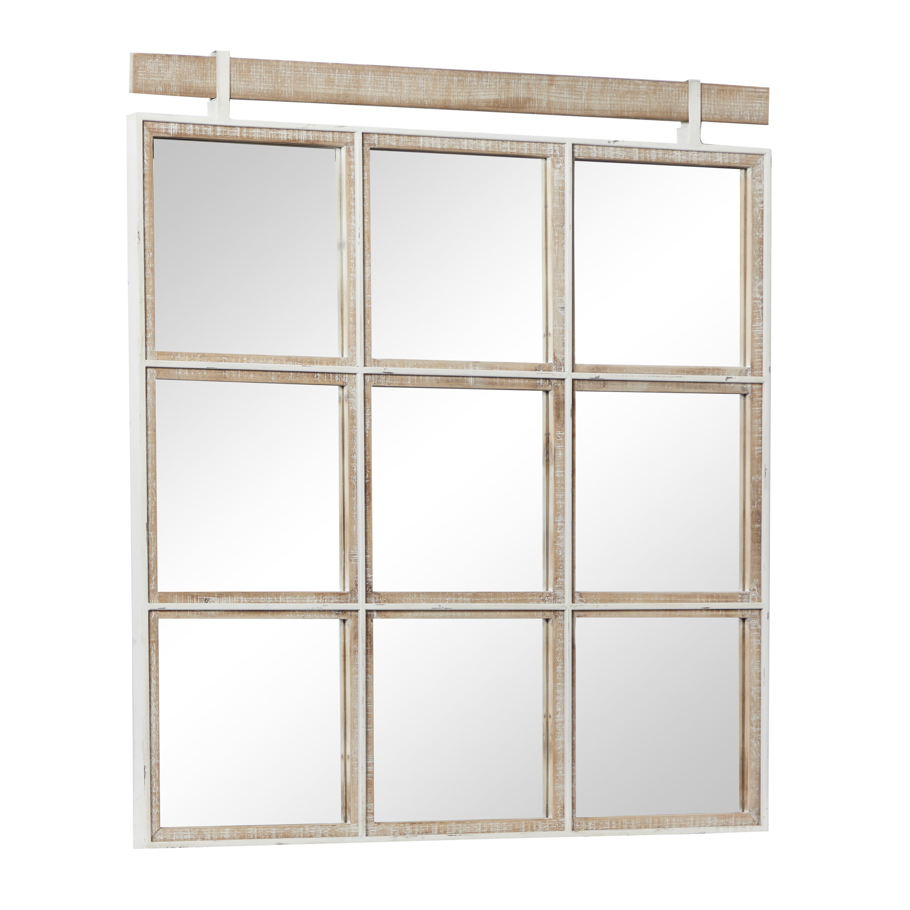 DecMode 32" x 35" Brown Grid Window Inspired Wall Mirror