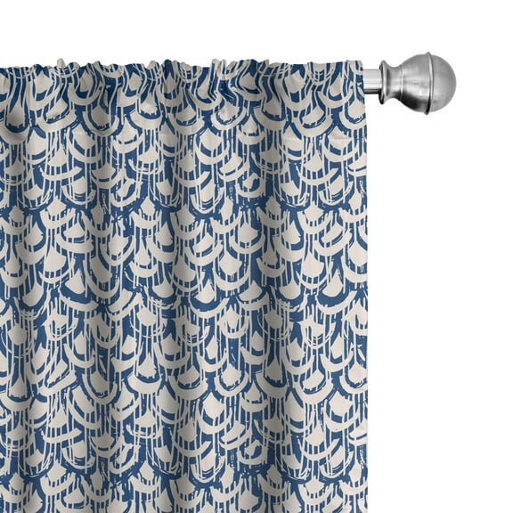 Ambesonne Ethnic Curtains, Scales Stripes Grunge, Pair of 28"x63", Navy Blue and Cream