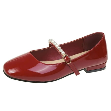 

Simplicity Lady Shoes Women Casual Shoes Autumn And Winter Comfortable Fashion Square Heel Shallow Mouth Beaded Decorative Leather Shoes