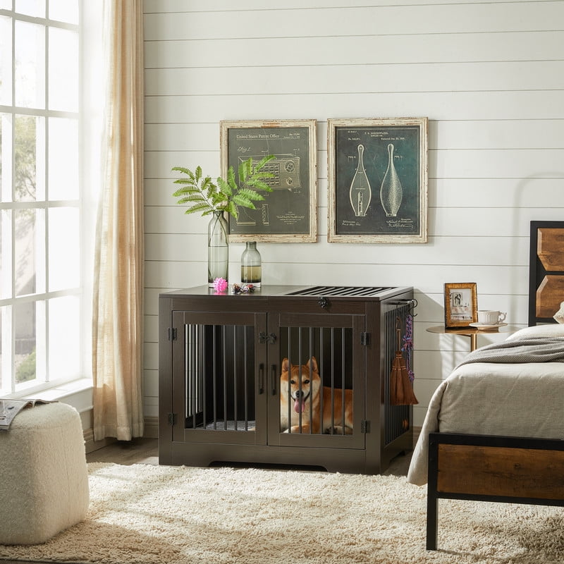 Utopia Alley 37 Inch Dog Crate Furniture for Medium Small Dog, Wooden Heavy Duty Dog Kennel with Three Doors,Wooden Cage Kennel Furniture Indoor, Espresso