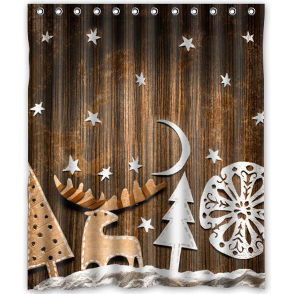HelloDecor Merry Christmas Shower Curtain Polyester Fabric Bathroom