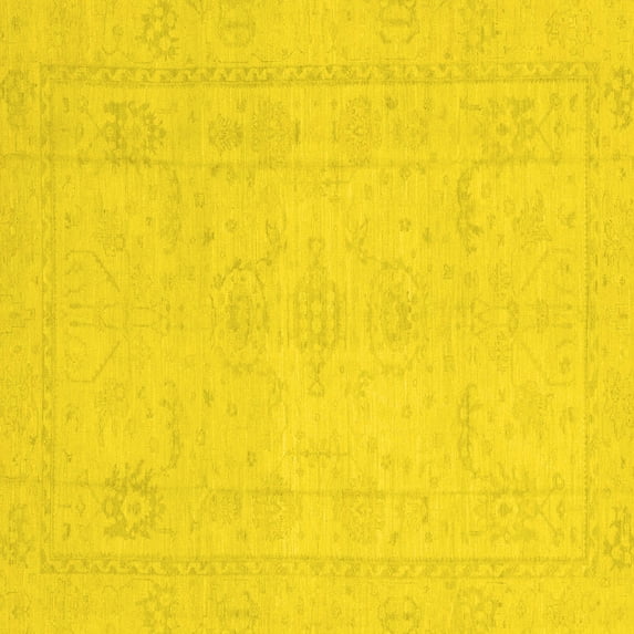 Ahgly Company Machine Washable Indoor Square Abstract Yellow Modern Area Rugs, 3' Square