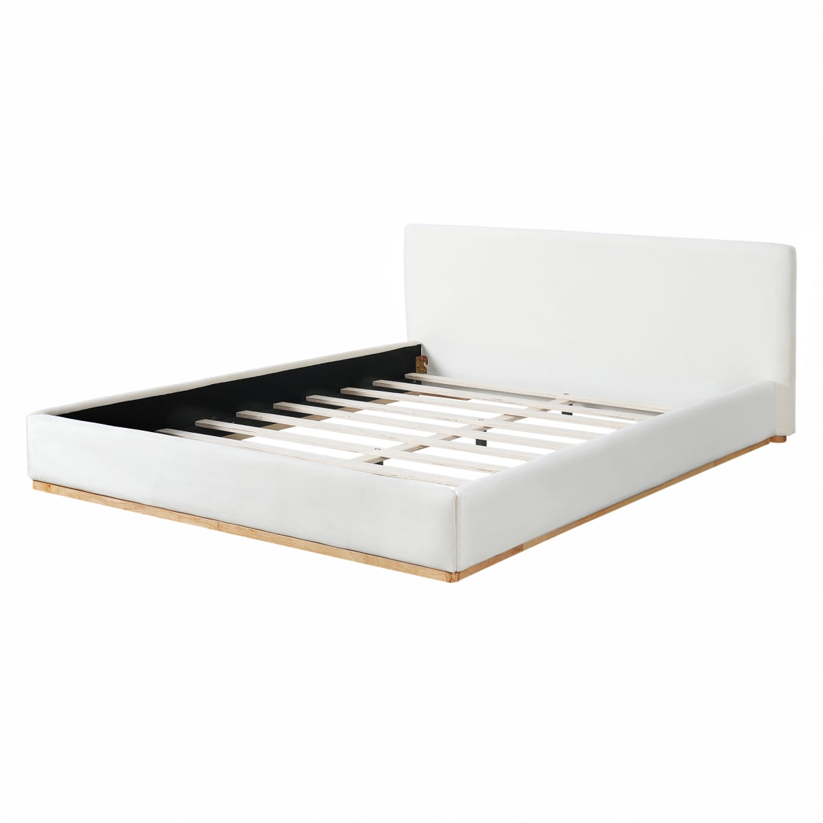 Luckynote Upholstered Queen Bed, Solid Wood Frame Platform, No Box Spring Needed for Comfortable Sleep, Master Bedroom, White