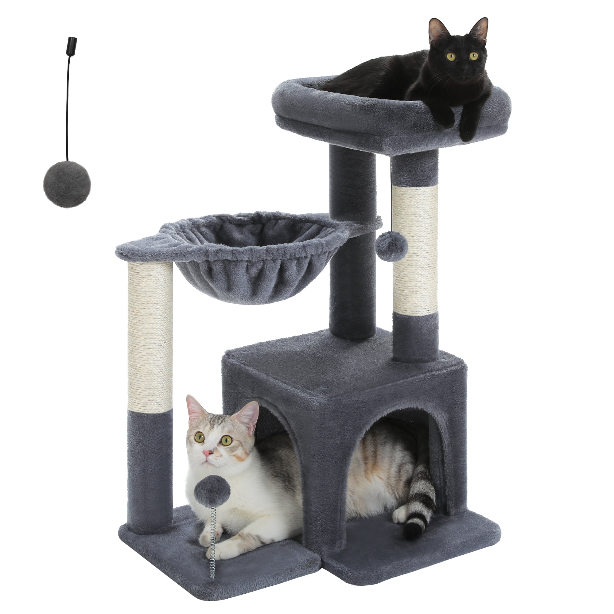 PAWZ Road Cat Tree 29.5" Sisal Cat Scratching Posts Tower Hammock Top Perch for Indoor Cats,Dark Gray
