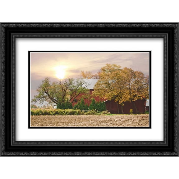 My Red Barn 2x Matted 24x18 Black Ornate Framed Art Print by Poynter, Kelly