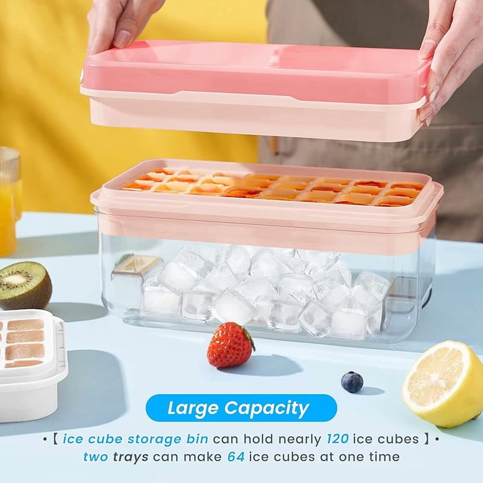 Ice Cube Tray with Lid and Bin, 32 pcs Ice Cubes Molds, Ice Trays for Freezer, Ice Cube Tray Mold, with 1 tray, Ice Freezer Container, Spill-Resistant Removable Lid & Ice Scoop, for Whiskey,Cocktail