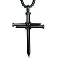 thumbnail image 5 of HOOUN Men Stainless Steel Chain Necklace Retro Double Nails Cross Fashion Pendant 1126-Black, 5 of 7