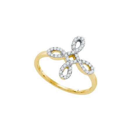 Set Round Diamond Cross - Size - 7 - Solid 10k Yellow Gold Round White Diamond Channel Set Cross Fashion Ring (1/6 cttw)