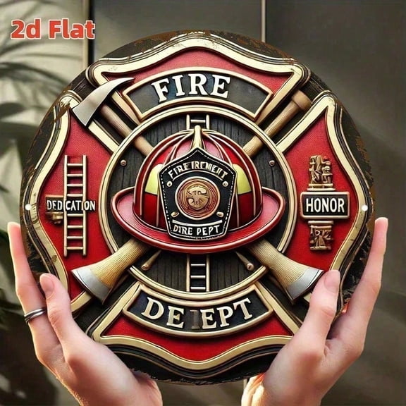 HELLOYOUNG Vintage Firefighter Metal Wall Sign 8x8 Inch Fire Department Badge Emblem Rustic Decor for Home Bar Garage Fireman Honor Gift