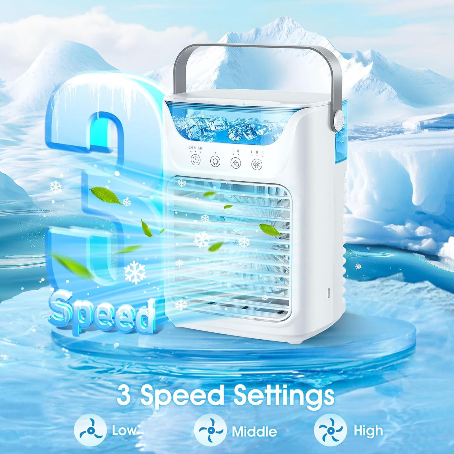 Flaremore Air Conditioner Portable, Personal Mini AC with 2 Gear Misting, 3 Speeds Wind & Timing, 7 Color Ambient Lights, 24oz Removable Water Tank for Bedroom Office Picnic