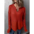 thumbnail image 2 of Womens Henley Tops Long Sleeve V Neck Shirts Casual Knit Tunic Tops Tshirts Fall Outfits with Thumb Hole Red S, 2 of 4