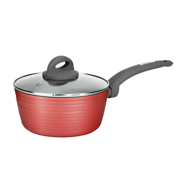 NutriChef Saucepan Pot with Lid - Non-Stick Stylish Kitchen Cookware with Dark Gray Inside and Red Outside, 1.5 Quart (Works with Model: NCCW12RED)