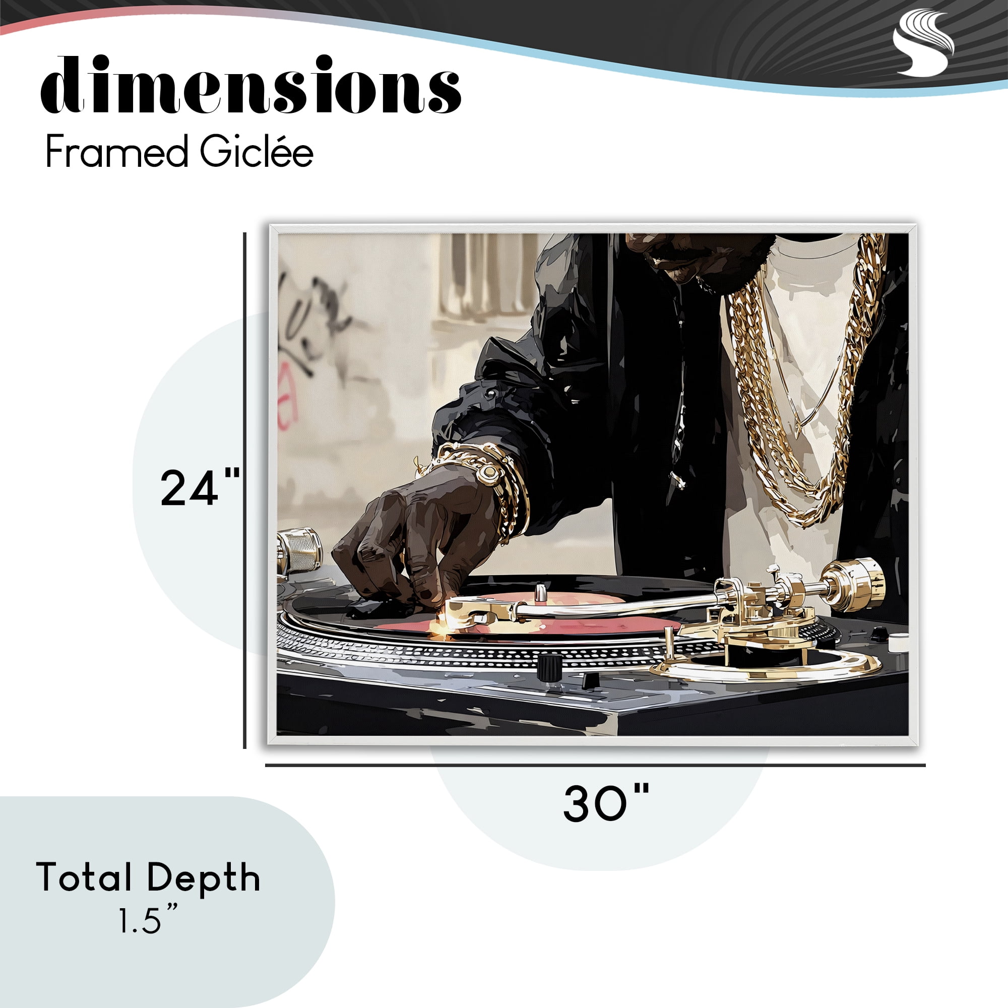 Stupell Industries Golden Touch on DJ's Turntable White Framed Giclee Art, design by Franklyn Gregory