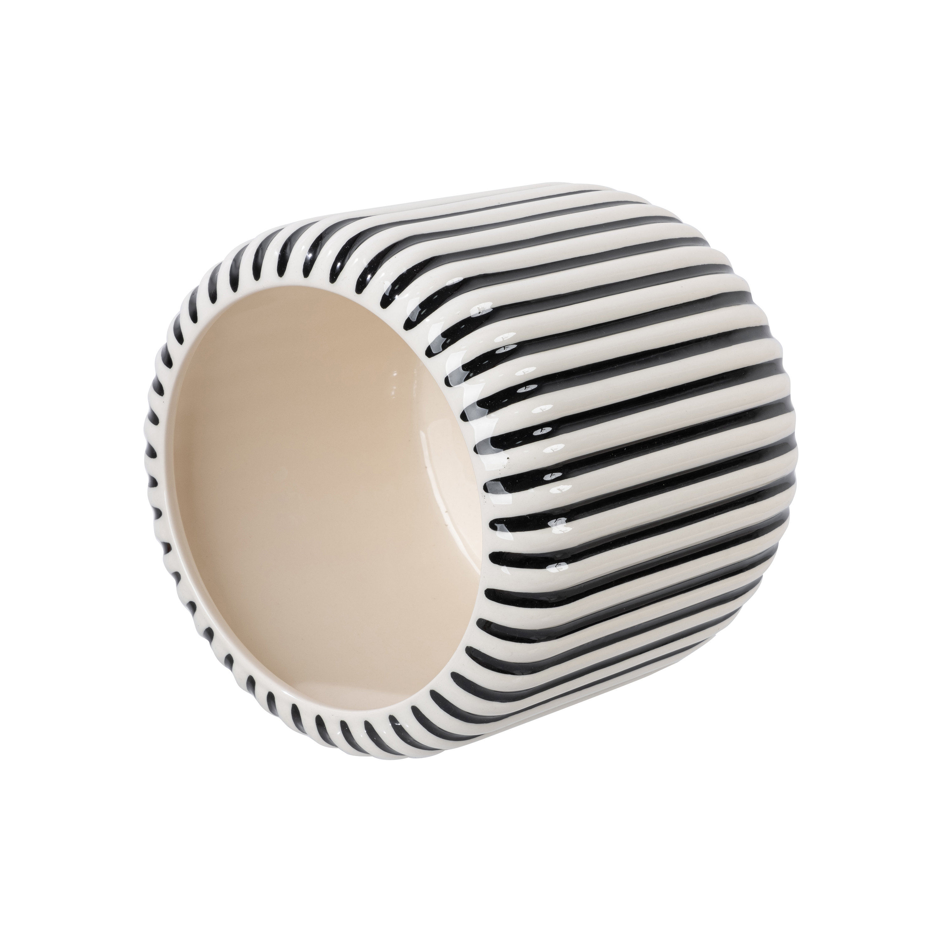 Beautiful by Drew Barrymore 8-Inch Black Stripe Ceramic Planter photo 3