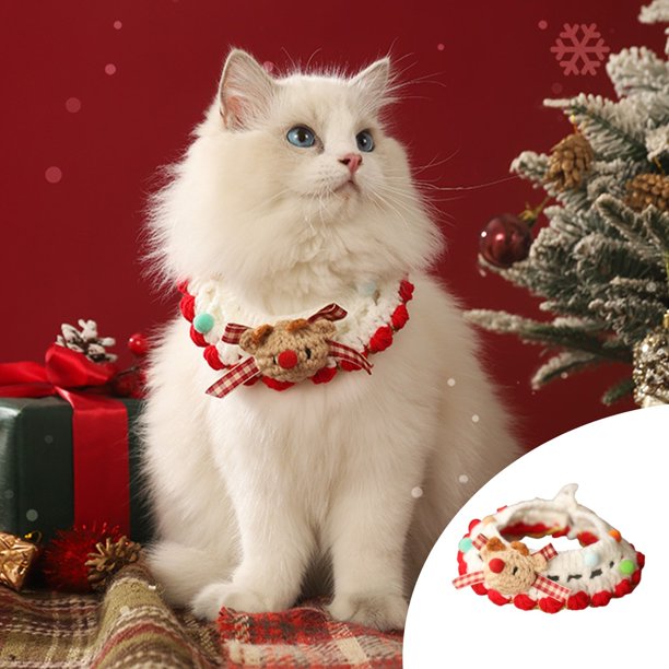 Descuentos Relámpago, Collar de gato navideño, bufanda tejida, collar decorativo, pajarita, campana, accesorios de invierno para mascotas, anillo para el cuello Akmoler