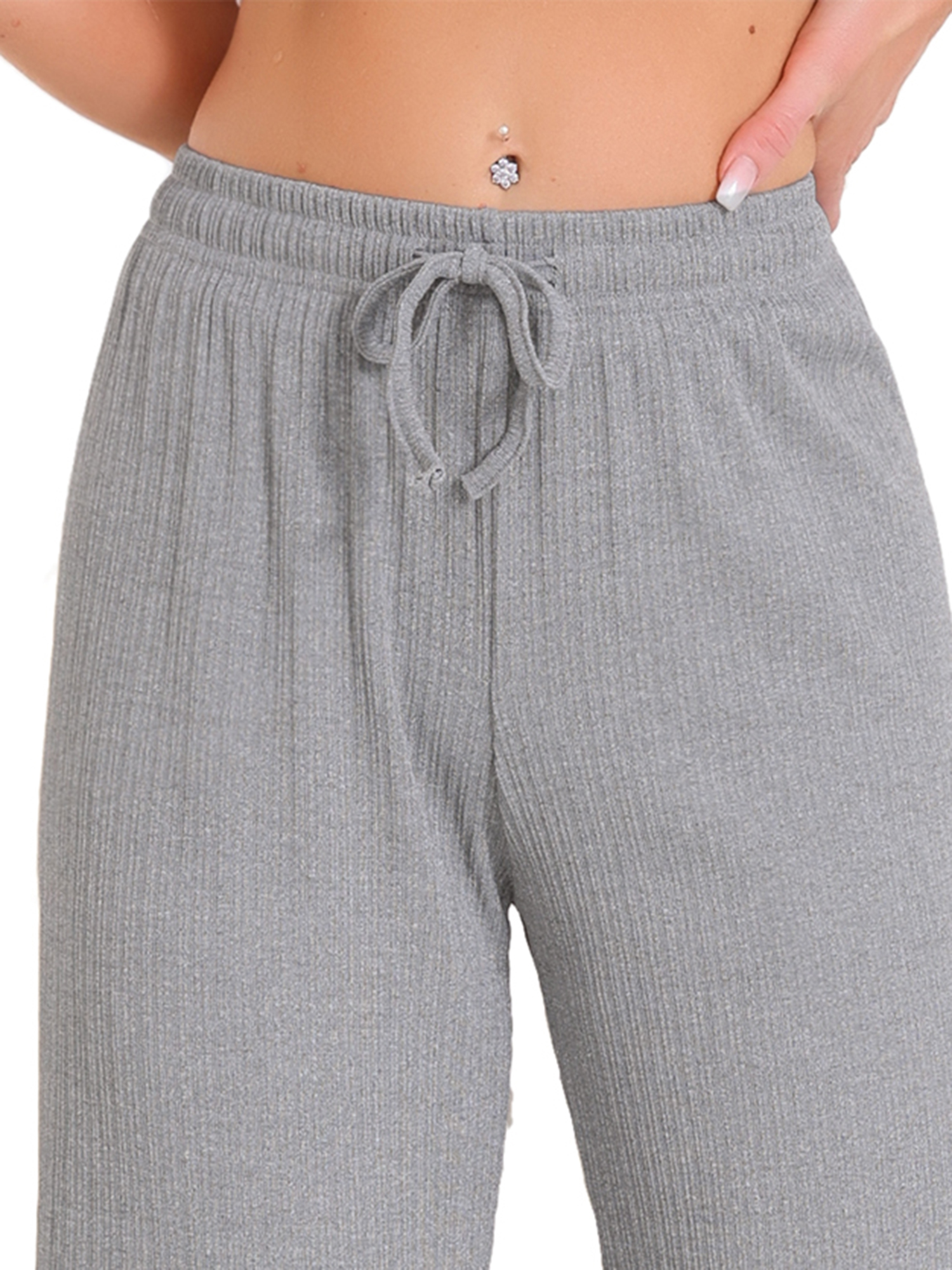 DARING DIVA Women's Wide Leg High Waist Ribbed Knit Loungewear XS Gray