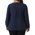 thumbnail image 4 of DARING DIVA Women's Plus Women's V Neck Long Sleeve Hollow Blouse 1X Navy Blue, 4 of 6