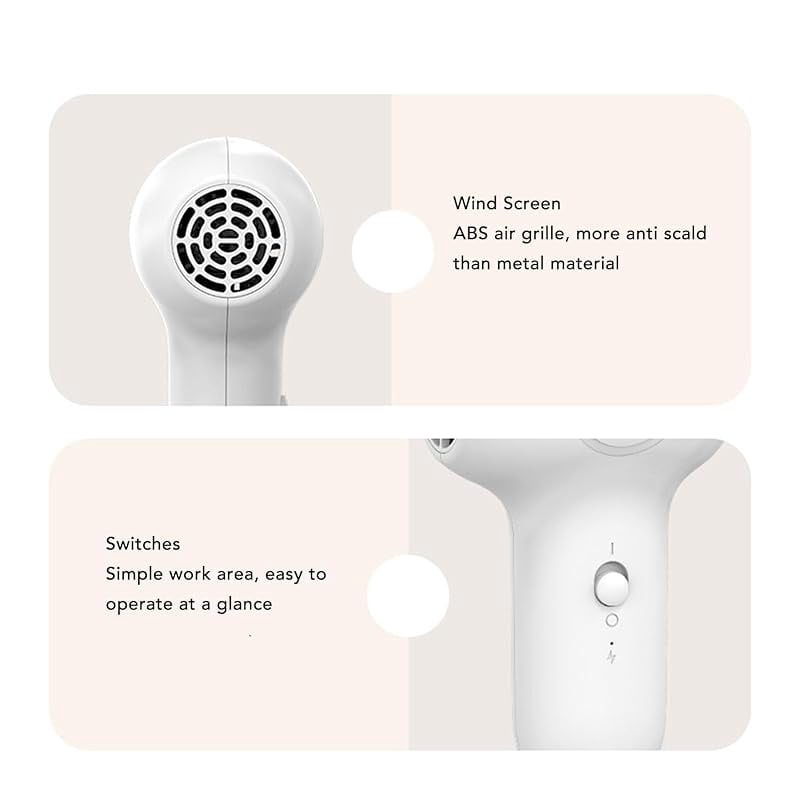 Kids Cordless Hair Dryer, Low Noise Quiet Gentle Baby Hair Dryer for Infant with 2 Speed Constant Temperature, Rechargeable Portable Mini Baby Butt Blow Dryer for Toddler (White