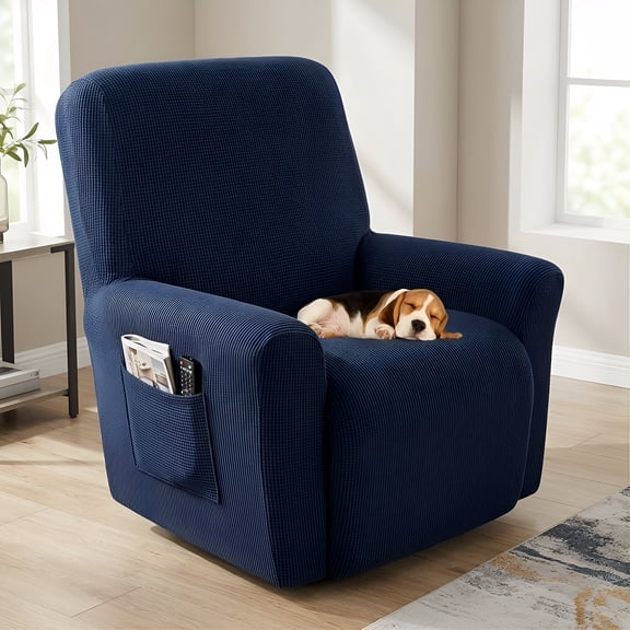 Large Recliner Chair Cover with Side Pocket - Stretch Sofa Cover Slipcover, Recliner Covers Washable, 1 Piece Furniture Protector with Elastic Bottom, Navy Blue