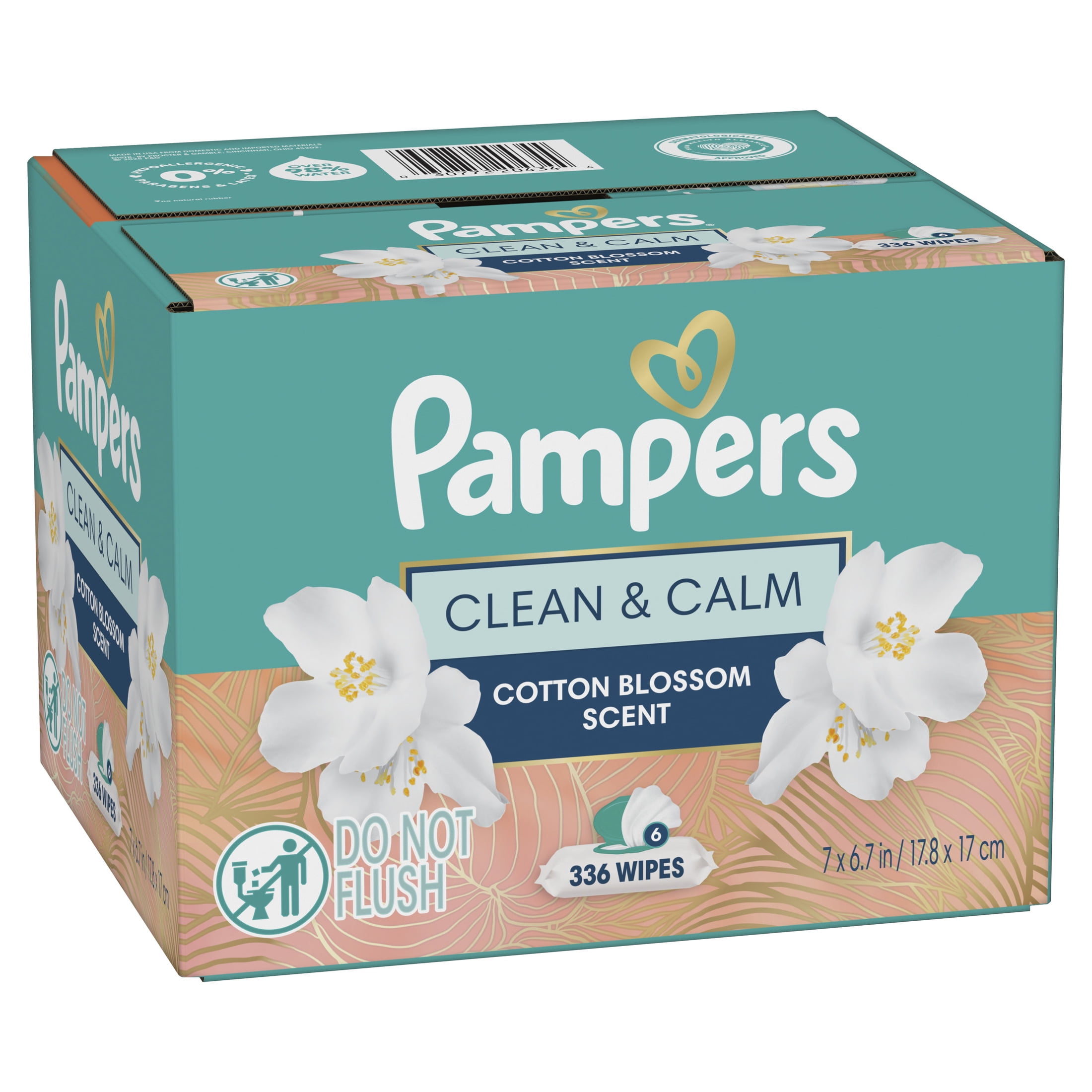 Pampers Wipes, Clean & Calm, Cotton Blossom Scent, 336 Wipes Total (6X Pop-Top Packs)