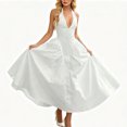 thumbnail image 2 of Karymi Cocktail Dresses for Women Halter Deep V Maxi Dress, Solid Sleeveless High Waist Pleated A-Line Flowy Long Evening Party Dress, 2 of 9