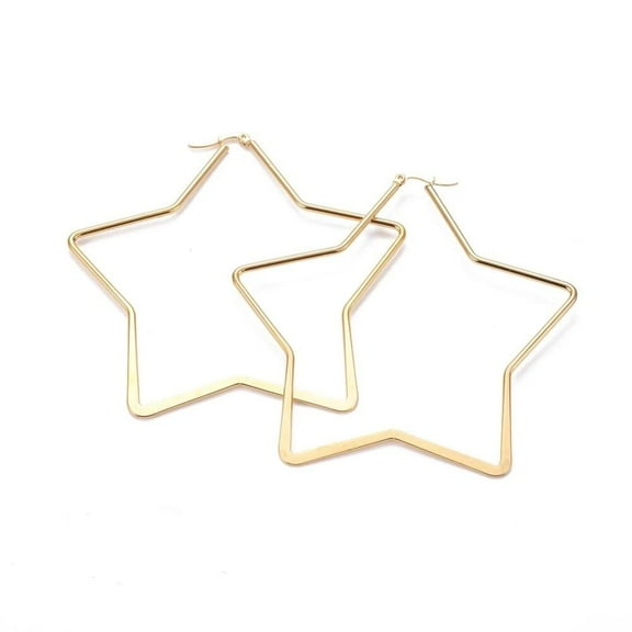 304 Stainless Steel Hoop Earrings Star Gold 87X87X2Mm 0.8X1Mm P203