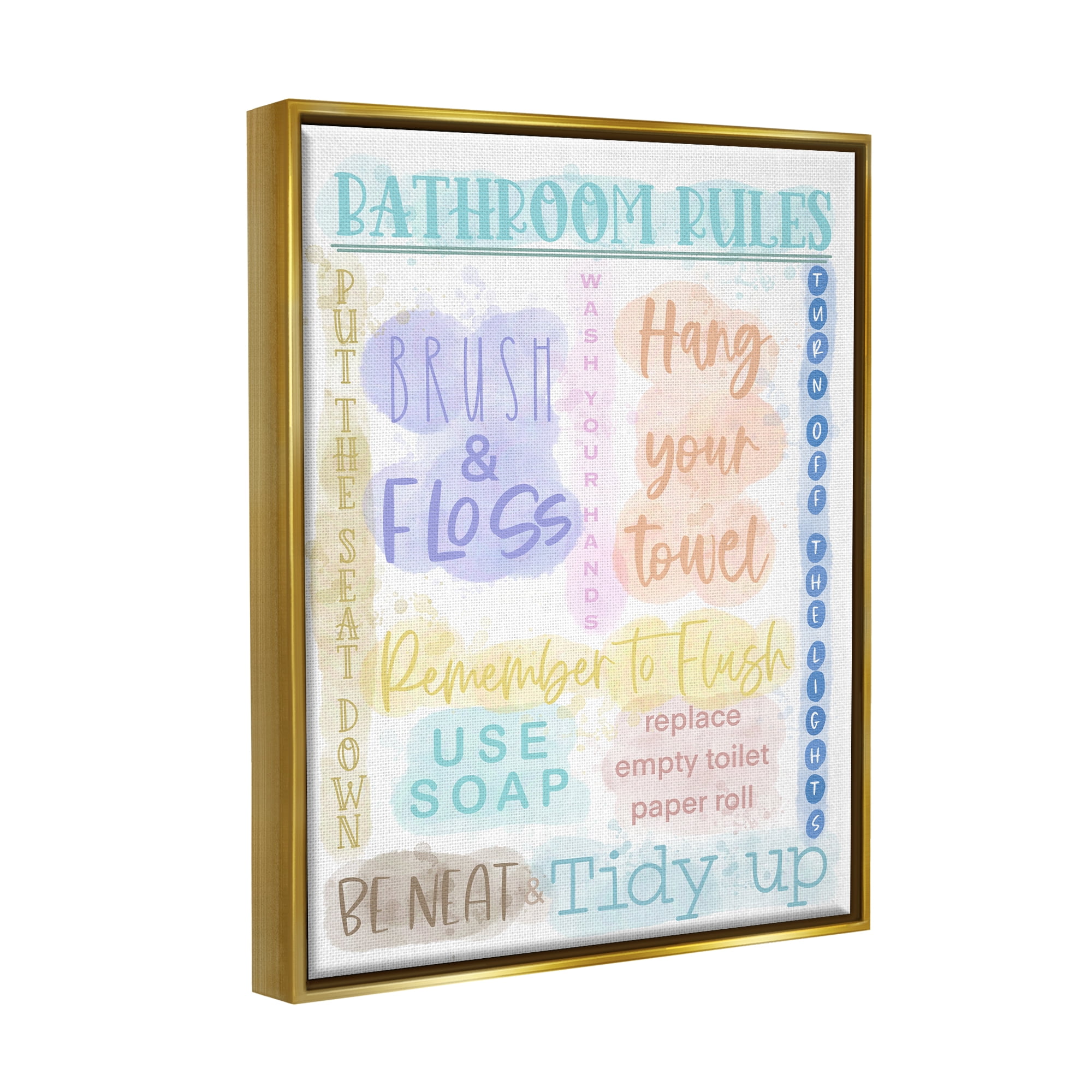 Stupell Industries Fun Bathroom Rules Typography Painting Gold Floater Framed Canvas Art Print Wall Art, 17 x 21