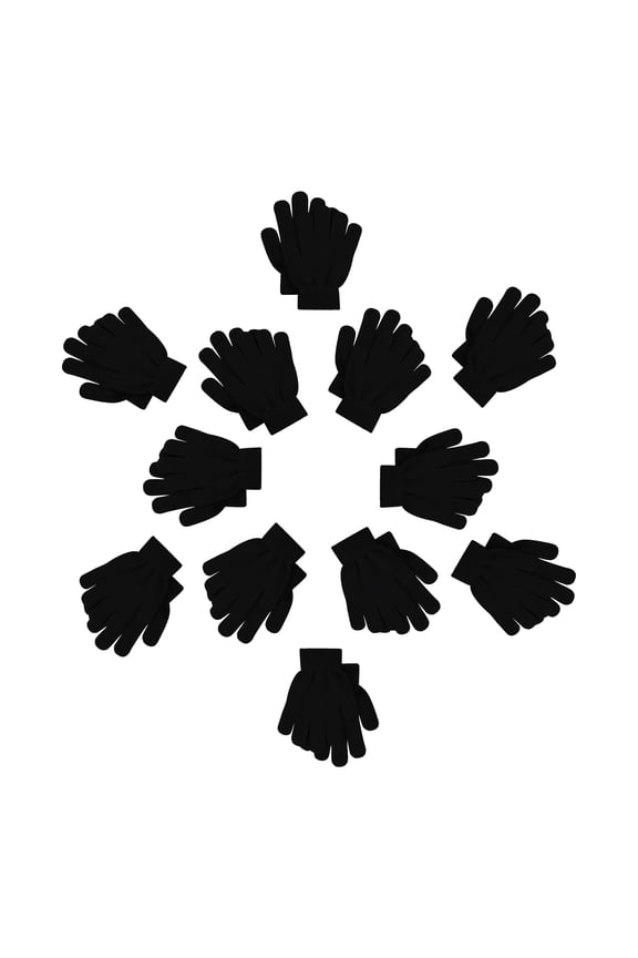 12 Pairs Kids Winter Gloves, Children Bulk Pack Fun Colorful Cute Magic Glove for Boys & Girls (Black)