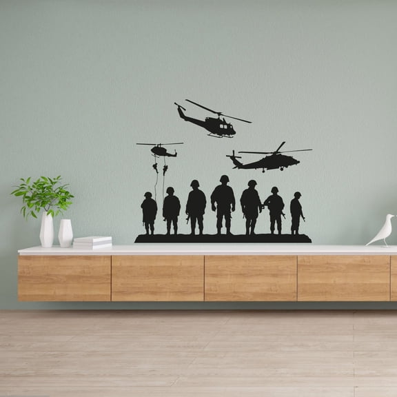 Soldier Army Helicopter Military Swat Team Army Men Soldier Wall Sticker Art Decal for Girls Boys Room Rooms Playroom Bedroom Gym House Home Decor Stickers Walls Art Vinyl Decoration Size (24x40 inch)