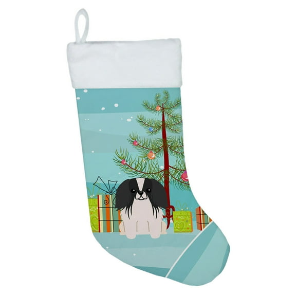 Carolines Treasures BB4230CS Merry Christmas Tree Pekingnese Black White Christmas Stocking  Large multicolor