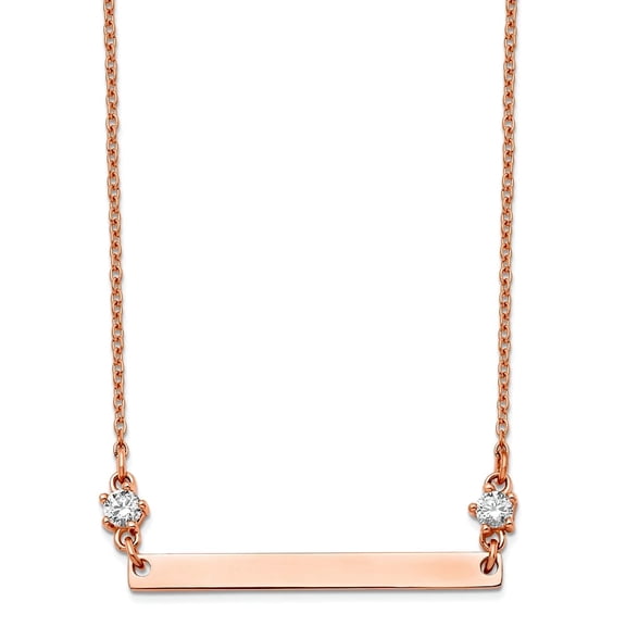 29.9mm Stainless Steel Polished Rose Ip Plated Bar With CZ Stars a Cable Chain Necklace 18 Inch Chain Necklace for Women