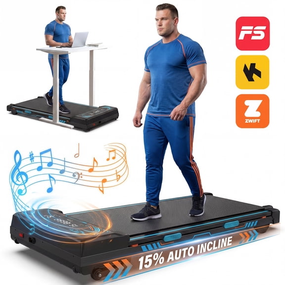 Walking Pad Treadmill with 15% Auto Incline, Under Desk Treadmill, Steel Frame, 51.18 in Long