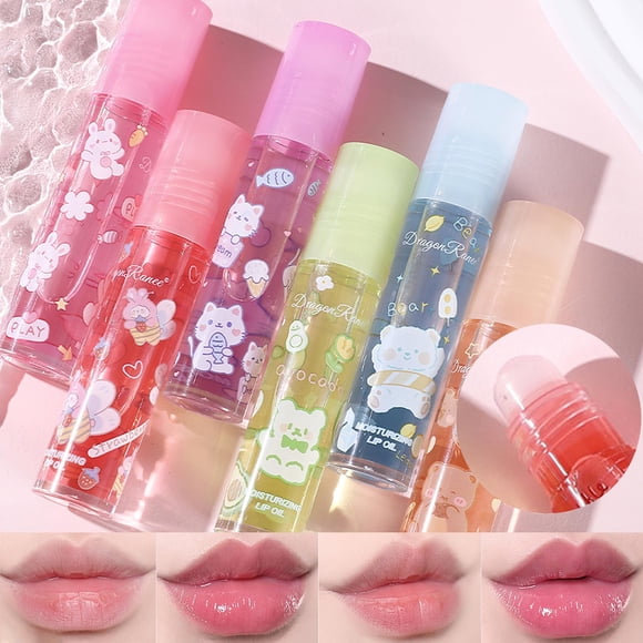 DENESTUP Juego de 6 brillos de labios enrollables con sabor a frutas, maquillaje de labios brillante para niños y adolescentes, no tóxico, regalo de fiesta para niños, mejores amigos