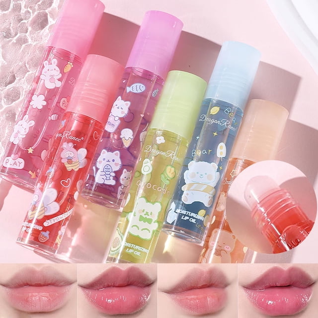 DENESTUP Juego de 6 brillos de labios enrollables con sabor a frutas, maquillaje de labios brillante para niños y adolescentes, no tóxico, regalo de fiesta para niños, mejores amigos